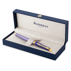 Waterman Hémisphère - Pluma estilográfica, metal y laca morada, con borde recubierto de oro, punta mediana recubierta de oro, caja de regalo en oferta