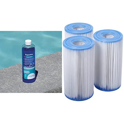 Bayrol Líquido Concentrado Clarificante Eliminador de la Turbidez del Agua, 0.5 L & Intex 29003 - Pack 3 cartuchos tipo A, altura 20,2 cm, diámetro 10