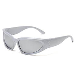 SHEEN KELLY Vintage Wrap Around Sunglasses For Man Black Polarized Sports Eyeglasses Silver Mirrored Outdoor Rider Glasses en oferta