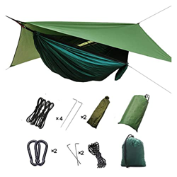 Columpio Jardín Exterior 2 en 1 Viaje portátil Tienda de campaña Hamaca, swing de hamaca de patio trasero, bolsa de dormir con cubierta de red y toldo características