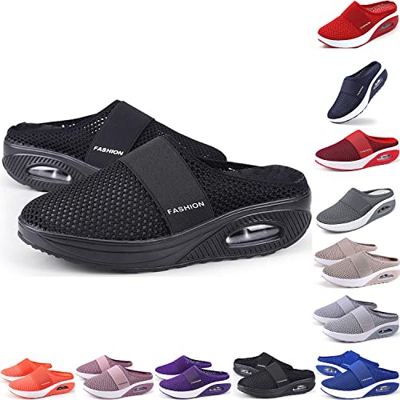 MQSHUHENMY Air Cushion Slip-On Walking Orthopedic Diabetic Walking Loafers? Mesh Orthopedic Diabetic Walking Shoes (41,Black)