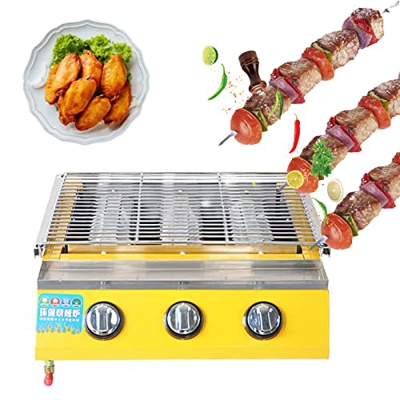 Barbacoa de Gas de Sobremesa de Acero Inoxidable,Barbacoa de Camping de Gas de Mesa,3 Quemadores,Estación de Asado Profesional para Barbacoa,Ahumado y