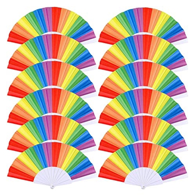 Darmlly Pack de 10 fans plegables de arco iris, para aficionados a las fiestas, festivales, eventos, baile, etc