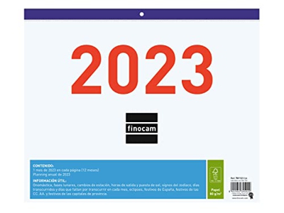 Finocam - Calendario Faldilla 2023 para Escribir Enero 2023 - Diciembre 2023 (12 meses) Español, Multicolor, F43 - 300x247 mm