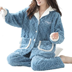 Pijama Mujer Sexy, Conjunto De Pijamas De Lana Esponjosa para Mujer, Elegante, Bordado, Cárdigan, Camisón, Azul, Cómodo, Cálido, Invierno, Pjs, Conjun precio