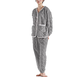 Pijama Mujer Verano, Pijamas De Lana Esponjosa para Mujer, Novedad, Pijamas De Jacquard De Rayas Grises, Camisón De Algodón Cálido para Invierno, Conj en oferta