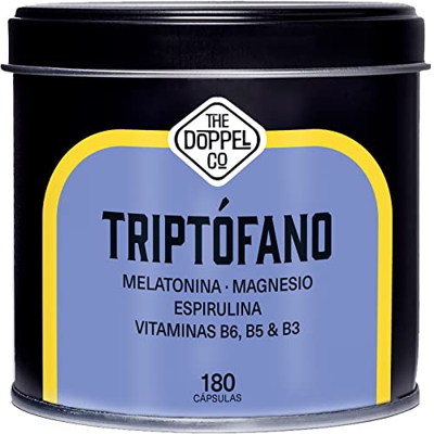 Triptofano con Melatonina y Magnesio + Vitamina B6, B5, B3 + Espirulina | 180 Cápsulas | 1,78mg de Melatonina | 600mg de Triptófano para Dormir Bien |