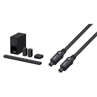 Sony HT-S40R - Barra de Sonido 5.1 (Sistema de Cine en Casa, Altavoces Traseros Inalámbricos, 600 W, Dolby Digital), Negro & Amazon Basics - Cable ópt
