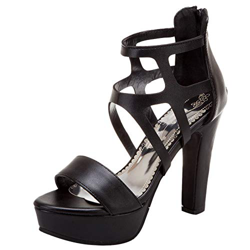 SUCREVEN Sandalias con Tacón para Mujer Moda Tacón Alto Sandalias Snakeskin Tacón Ancho Sandalias Plataforma Fiesta Zapatos Verano Negro Talla 45 EU/4 precio