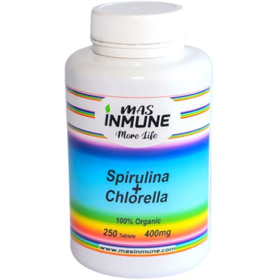 Espirulina + Chlorella Orgánica - 250 Comprimidos - Fuente de Vitaminas y Proteínas - Efecto Saciante - Energía - Detox - 100% Vegetal