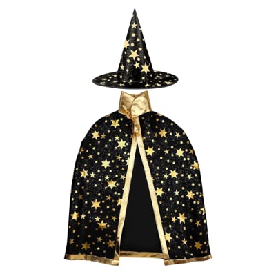 Anguxer Disfraces de Halloween capa de mago de bruja con sombrero, disfraz de Halloween para niños, capa de bruja para niños, para niños niña disfraz 