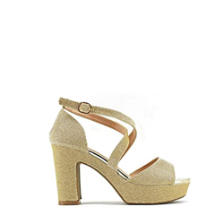 Modelisa - Sandalia Tacón Ancho Brillo Con Plataforma Tiras Cruzadas Punta Abierta Fiesta Mujer (Oro, numeric_36) precio