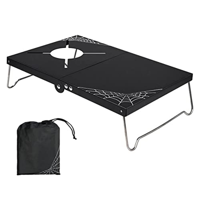 Dificato 4 Pcs Estufa Gases Mesa Plegable - Mesa Plegable con Escudo térmico para Acampar con Patrones de araña únicos | Mesa de Quemador a Prueba de 