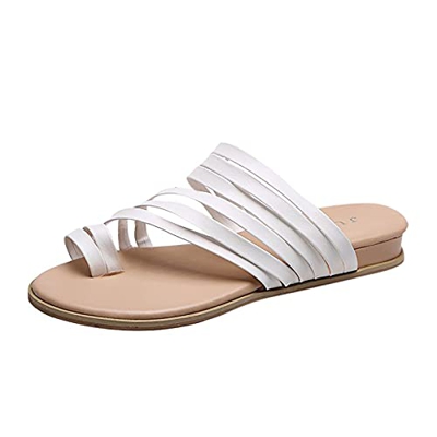 Ghemdilmn Sandalias para mujer, sandalias planas para verano, playa romanas, chanclas para verano, Blanco, 40 EU