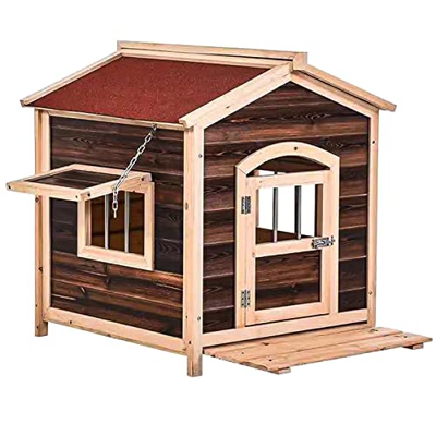 Casa De Madera para Perros, Cubierta Resistente A Los Rayos UV para Exteriores, Caseta para Perros, Condominio De Lujo, Casa Impermeable para Mascotas