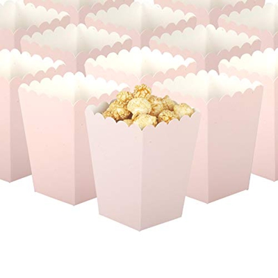 GAKA FAVOR Cajas de palomitas de maíz de color rosa claro mini contenedores de papel para fiestas, paquete de 24
