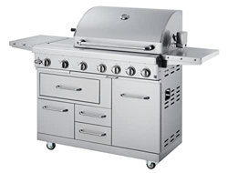 METRO Professional Barbacoa de gas de acero inoxidable, 7 quemadores, con termómetro integrado, regulador gas butano, portatil, uso profesional, para  precio