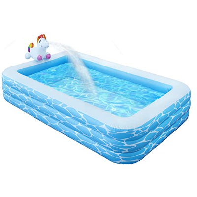 Piscina infantil grande 250 x 180 x 55 cm, piscina hinchable con aspersor de unicornio para verano para niños y adultos