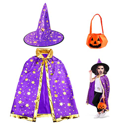 otutun Disfraz de Halloween para niños, capa de mago, bolsa de caramelos de calabaza, capa de bruja con accesorios para disfraces de disfraces, carnav características