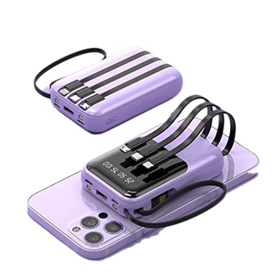 JJJ Cartoon Power Bank 10000 MAh Portable Creative Viene con un Banco de energía compartido de Cuatro Hilos (Color : Purple, Size : 20000mAh)