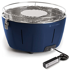 Barbacoa de mesa sin humo de carbón con batería recargable incluida. Diámetro 34 cm. Se enciende en 5 minutos (azul océano) características