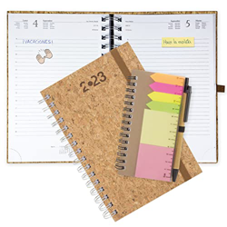 Agenda 2023 dia por pagina a5 Premium tapa dura de corcho ecologico con bloc de notas- agenda anual 2023- Agendas 2023- agenda 2023 dia por pagina ani características
