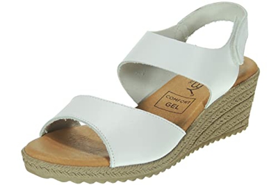CHAMBY 2520 Sandalia Mujer Piel Vaquetilla Cuña 5,5 Cm con Cierre de Velcro y Planta de Piel Acolchada de Gel. Fabricadas en Elche España Blanco Talla
