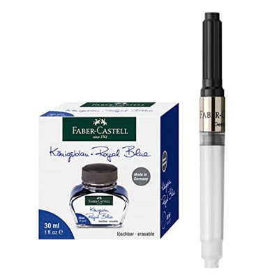 Faber-Castell 205034 - Juego de tintas azul real con barril de tinta 30 ml y convertidor para pluma e-motion/Ambition