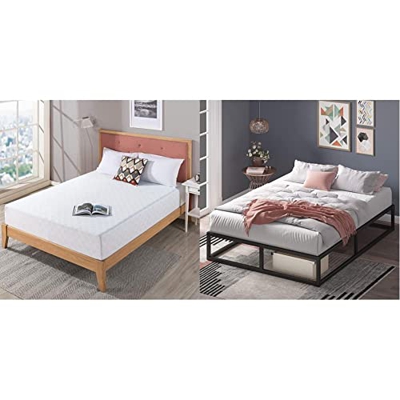 Zinus Colchón de Espuma viscoelástica con Gel refrescante, impregnada de extracto de té Verde + Estructura de Cama metálica ZINUS Joseph 25 cm | Base