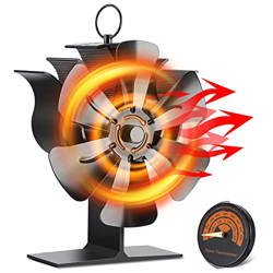 Lochimu 6 Blades Wood Burning Stove Fireplace Fan Non-Electric Heat Powered Stove Fan with Thermometer 158°F Auto Start Silent Fireplace Fan Circulate características