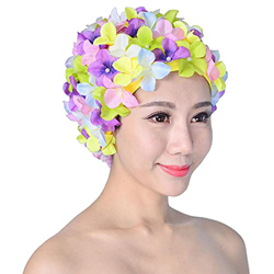 Anwangda Gorro de natación para mujer, transpirable, suave, cómodo, floral, clásico, retro, con pétalos de flores 3D, hecho a mano (multicolor) precio