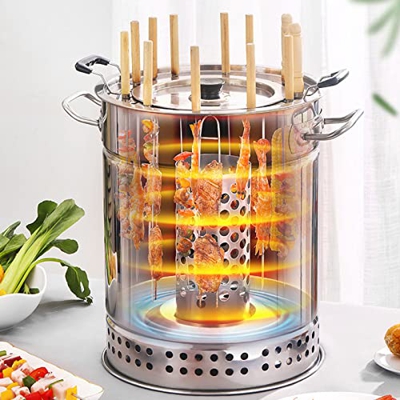 LANMOU Barbecue Grill Stainless Steel BBQ Charcoal Grill Smoker Barbecue Portable for Outdoor Cooking Camping (30 * 30 * 41cm,Doble Capa)