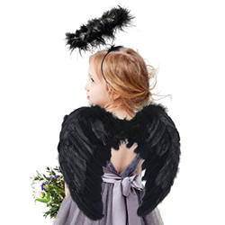 XLZJYIJ Alas de ángel para niños, Decoración alas de ángel, Alas de ángel negro, Alas de Angel Blancas, Disfraz de ángel para mujer con halo, para Car características