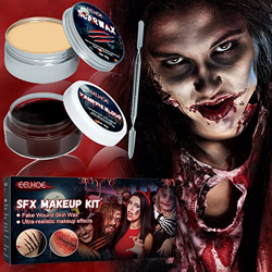 Kit Maquillaje de Halloween Profesional Niños,Gel de Sangre Falsa + Cera para La Cicatriz, Latex Maquillaje Heridas, Maquillaje Zombie Halloween Herid en oferta