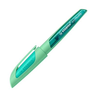 Pluma estilográfica ergonómica para niños - STABILO EASYbuddy en verde menta - Punta estándar - Cartucho azul incluido