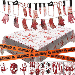 Decoración de Fiesta de Halloween, 26 Accesorios de Halloween, Incluyendo Banner de Halloween, Pegatina de Pantalla, Mantel de Palma y Cintas de Adver precio
