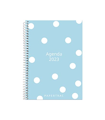 Papertrac - Agenda Enero 2023 Diciembre 2023 - Día Página - Tamaño 15x21 (A5) - Idiomas: Castellano, Inglés, Catalán, Euskera y Gallego - White Dots