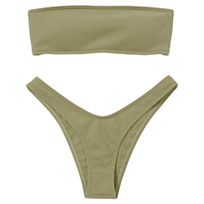 UMIPUBO Traje de Baño Mujer Bikini Bandeau Bañadores con Relleno Lazada en la Espalda Color Liso Talle Alto Conjunto de Color Sólido Ropa de Baño (Ver