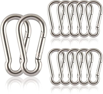 Feuerwehr Karabinerhaken Edelstahl Rostfrei Karabiner, 12 Stück Karabinerhaken 6 x 60 mm, Karabiner Haken für Zuhause, Camping, Angeln, Wandern, Reise