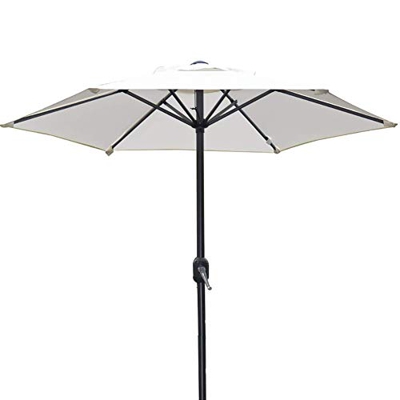 6.5' Patio Umbrellas Outdoor Table Umbrella with 6 Sturdy Ribs & Crank, Market Umbrella Ventilation for Garden Lawn Deck (Color : Brown) (White)