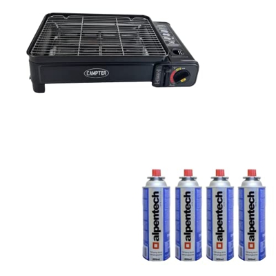 SUPERIUS® Juego de barbacoa de gas portátil, barbacoa de camping, barbacoa para balcón, barbacoa de mesa, barbacoa de gas, incluye accesorios y cartuc