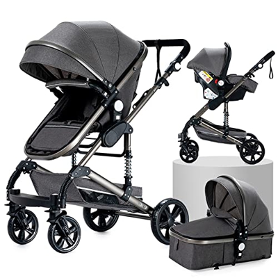 3 en 1 Sistema de Viaje Para Bebé Silla de Paseo 3 en 1 Carrito con Capazo Cochecito de Bebé Cochecito de Paisaje Alto Reclinable Cochecito Estándar P