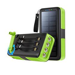 ALFLED 61200 mah manivela de Mano Banco de energía Solar 2 Cargador portátil USB powerbank con Linterna para teléfonos tabletas (Verde) precio