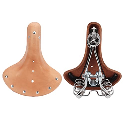 Kaufpart Cojín para sillín de Bicicleta, sillín de Bicicleta de Cuero de Vaca de Estilo clásico Vintage Cojín de Bicicleta Retro con resortes para Cic