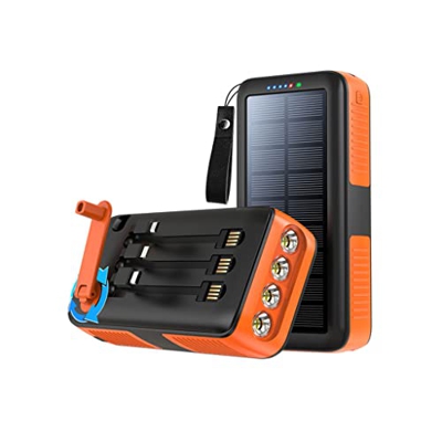 ALFLED 61200mah Manivela de Mano Banco de energía Solar 2 USB Cargador portátil Powerbank con Linterna para teléfonos Tabletas (Naranja)