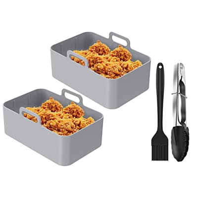 Lcmei 2 Ollas de Silicona para Freidora de Aire Dual, Forro de Freidora de Aire Reutilizable con Clip de Cepillo de Aceite, Cesta de Freidora de Aire,