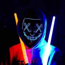 Máscara LED de Halloween, máscara brillante de terror azul con ojos oscuros y malvados que brillan intensamente para carnaval, disfraces de Halloween, en oferta
