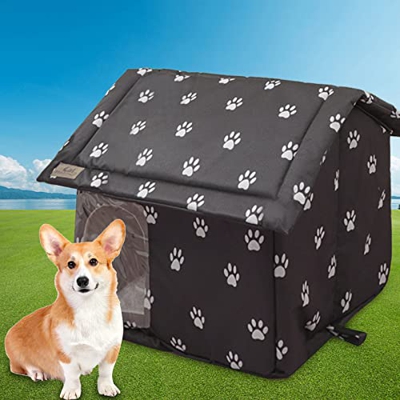 Casa para Perros Exterior Invierno, Caseta para Gato/Perros Exterior Invierno Resistente Al Invierno, Lavable, Refugio per Animales Plegable, Parte Su