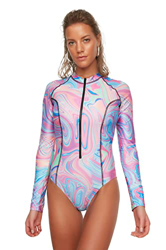 Trendyol Patrón Abstracto de Manga Larga, bañador temático Traje de baño de una Pieza, Multicolor, 42 para Mujer precio