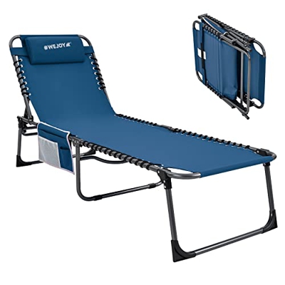 #WEJOY Tumbona Plegable,Portátil,Tumbona de jardín Ajustable en 4 Posiciones con Almohada,Tummbona Playa para Camping,Picnic,Aire lible